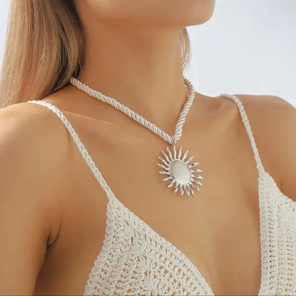 Silver Sun Radiant Celestial Sunburst Necklace - Picture 4 of 5